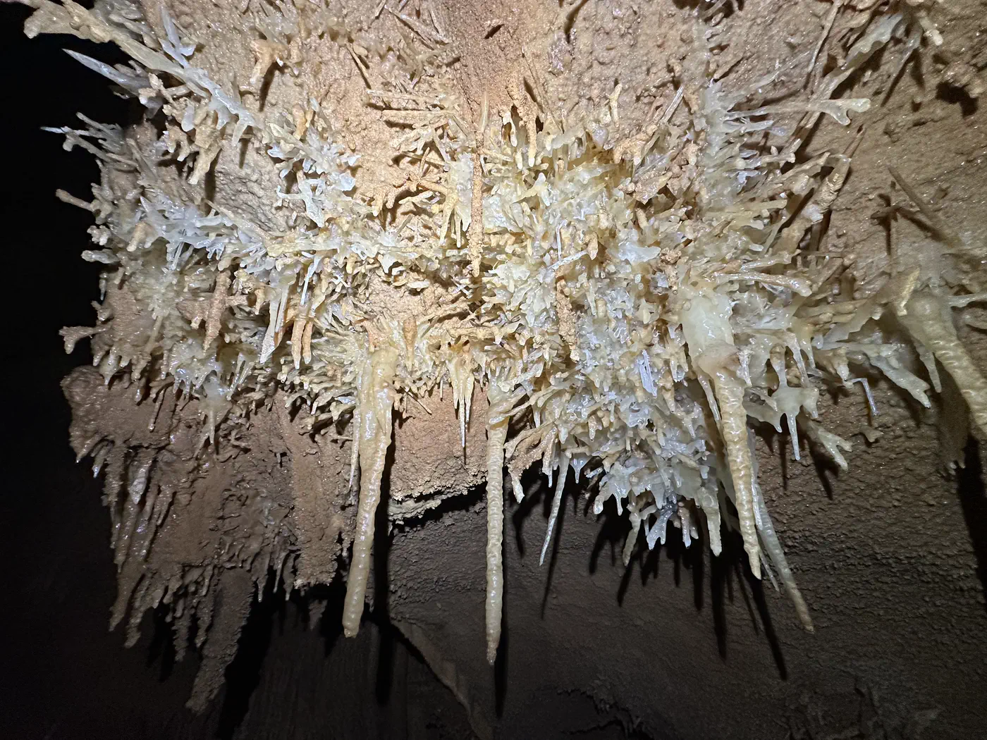Des cristaux d’aragonite et des concrétions excentriques ou hélictites